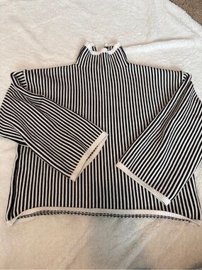 Elan Black & White Striped Turtleneck Sweater